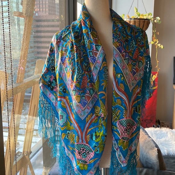 Vintage 100% Silk sari shawl scarf in Excellent Condition 39x39 made in India - Picture 8 of 12